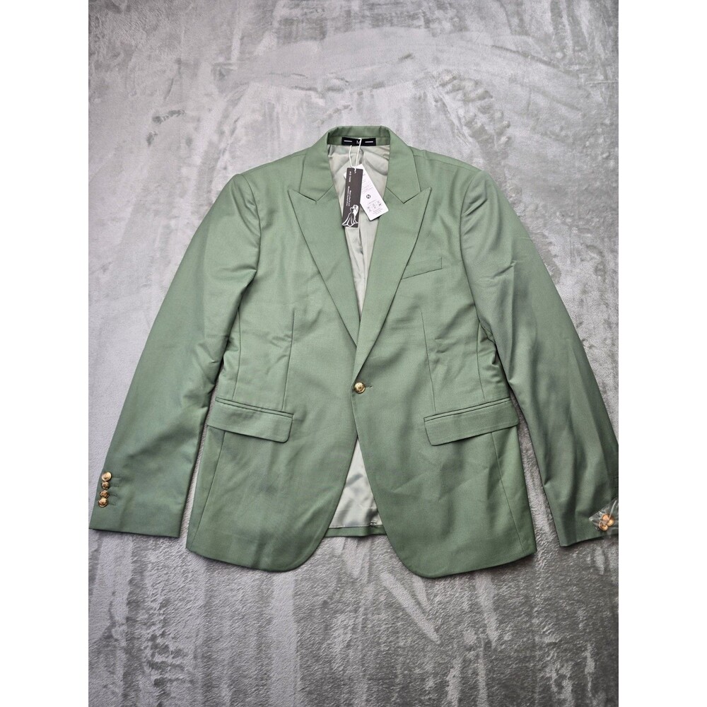 AO YAN Men Slim Fit Blazer Sage Dusty Green Gold Buttons Suit Jacket Size M NWT